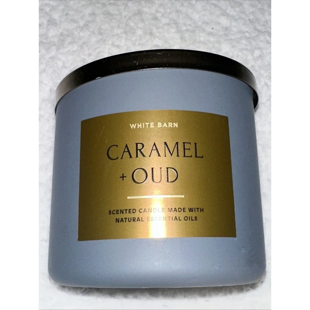 White Barn Bath & Body Works Caramel + Oud 3-Wick Scented Candle 14.5 oz Gold